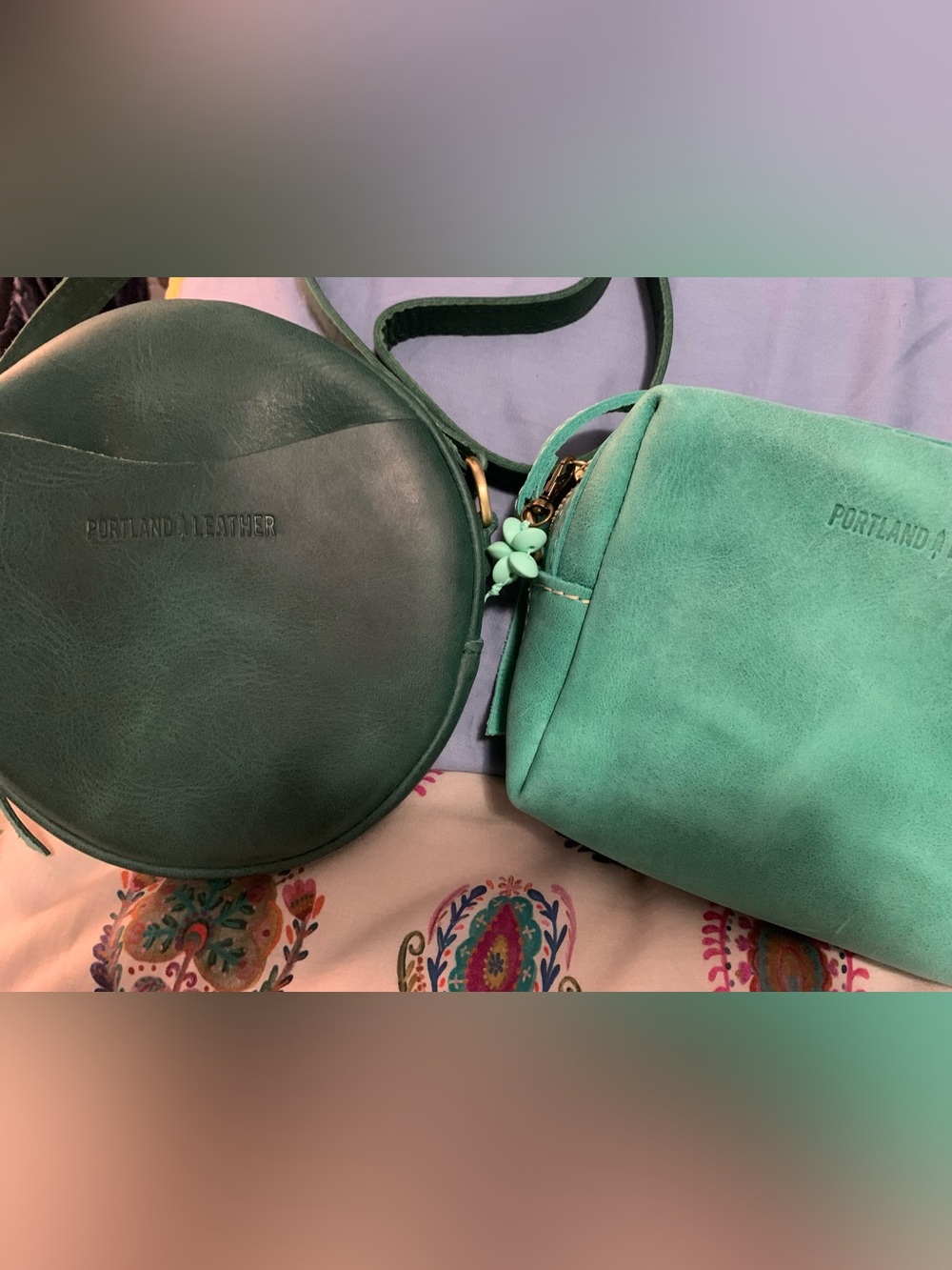 Portland Leather Small Circle Crossbody in the Color: SURF - Picture 10 of 11